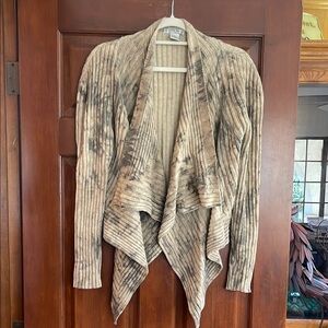 Alberto Makali asymmetrical high, low brown tie-dye ribbed wool blend cardigan